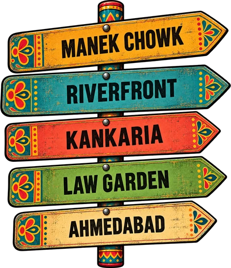 Festival grounds across Ahmedabad: Manek Chowk, Riverfront, Kankaria, Law Garden