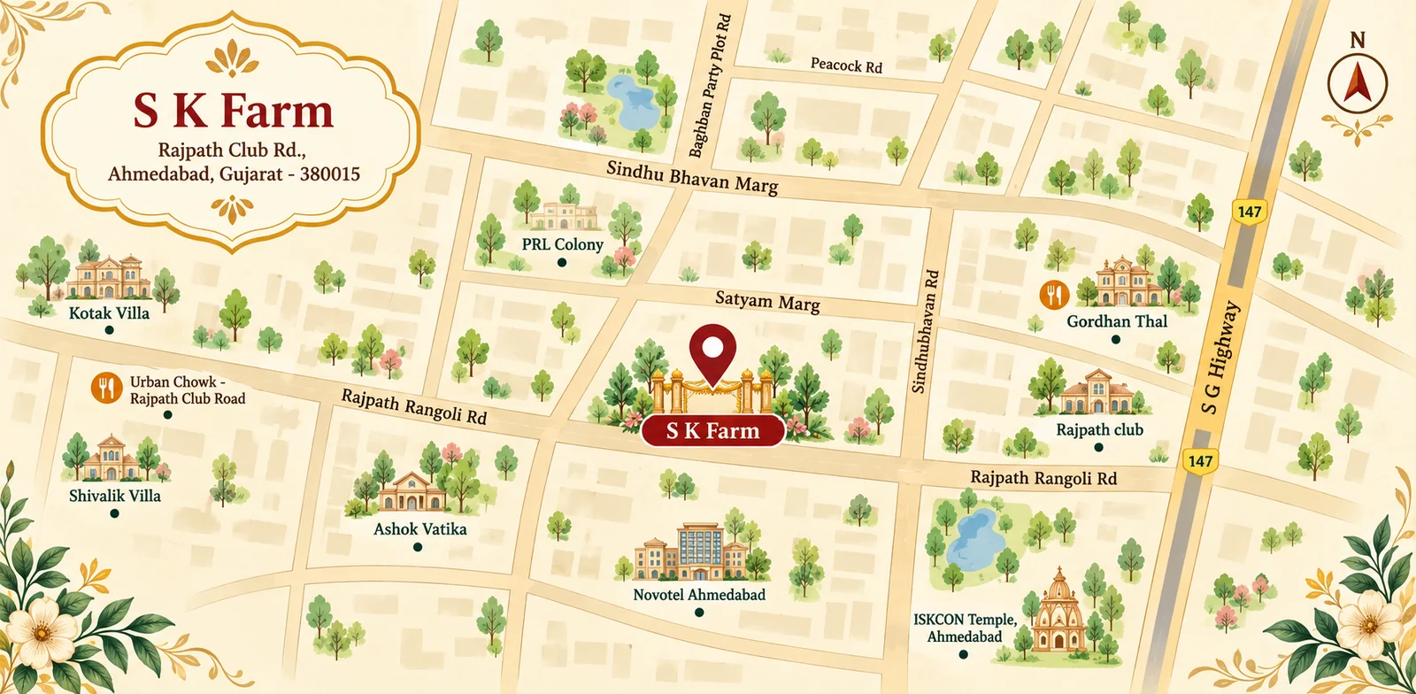 Map of SK Farm on Rajpath - Rangoli Rd, Ahmedabad